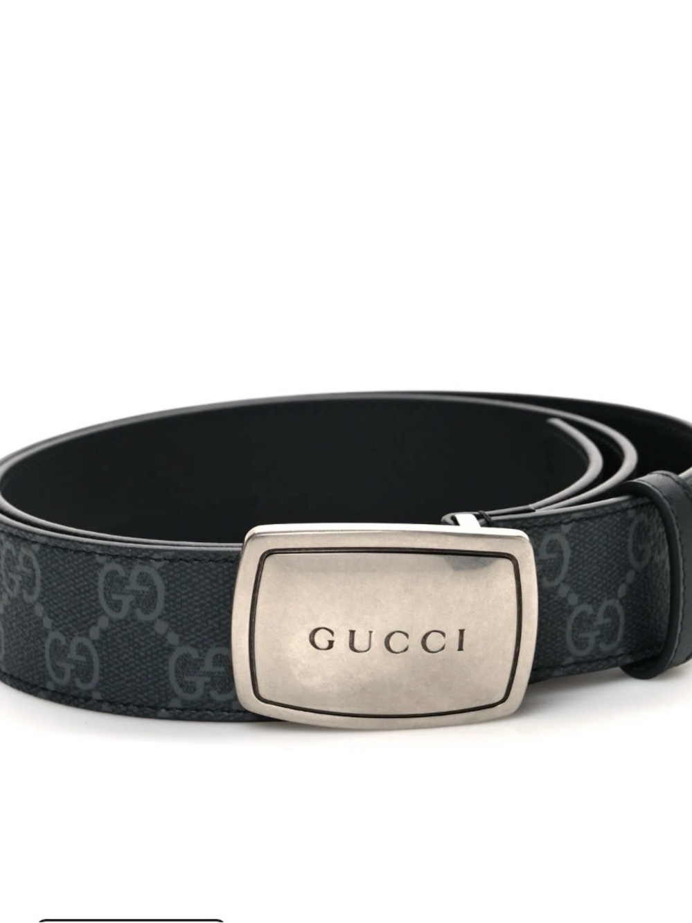 Gucci Men's Black  GG Canvas Belt with Silver Buckle